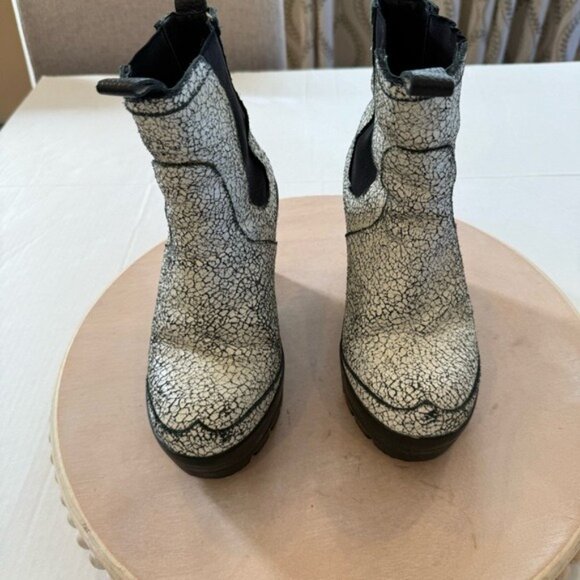 Hunter Boots Chelsea Crackle Leather Black and White Platform Wedge Size 6 - Picture 3 of 12